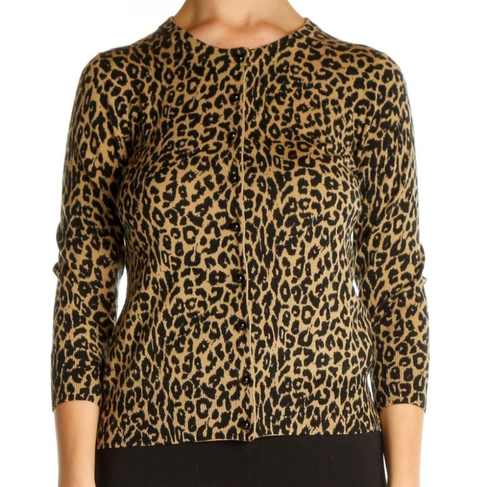 Talbots Cardigan Leopard Lightweight Merino Wool Cardigan // Sz 1x // 011
